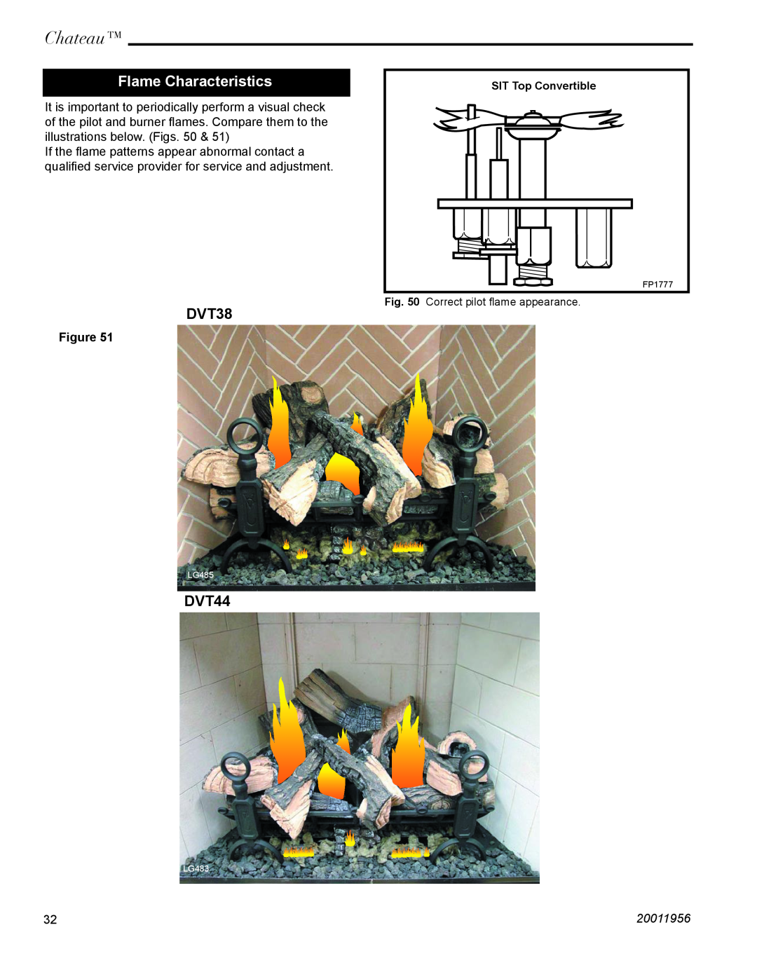 CFM Corporation DVT44IN, DVT38IN installation instructions Flame Characteristics, Chateau, 20011956 