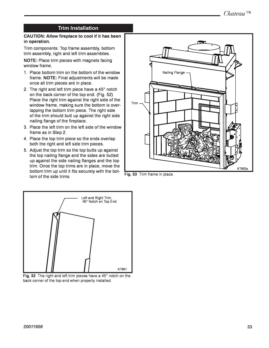 CFM Corporation DVT38IN, DVT44IN installation instructions Trim Installation, Chateau, 20011956, Trim frame in place 