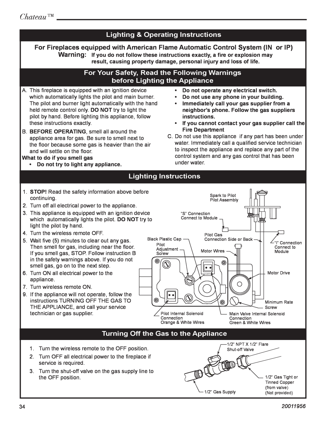 CFM Corporation DVT44IN Lighting & Operating Instructions, For Your Safety, Read the Following Warnings, Chateau, 20011956 