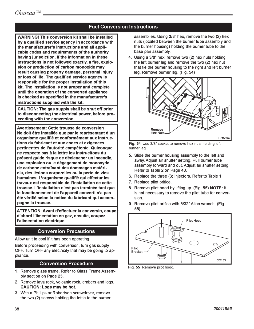 CFM Corporation DVT44IN Fuel Conversion Instructions, Conversion Precautions, Conversion Procedure, Chateau, 20011956 
