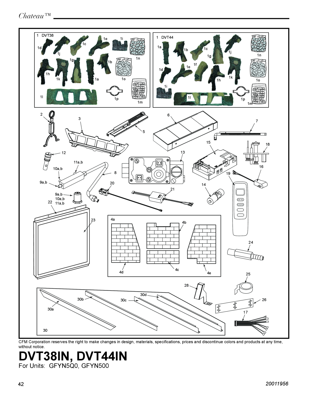 CFM Corporation installation instructions DVT38IN, DVT44IN, For Units GFYN5Q0, GFYN500, Chateau, 20011956 