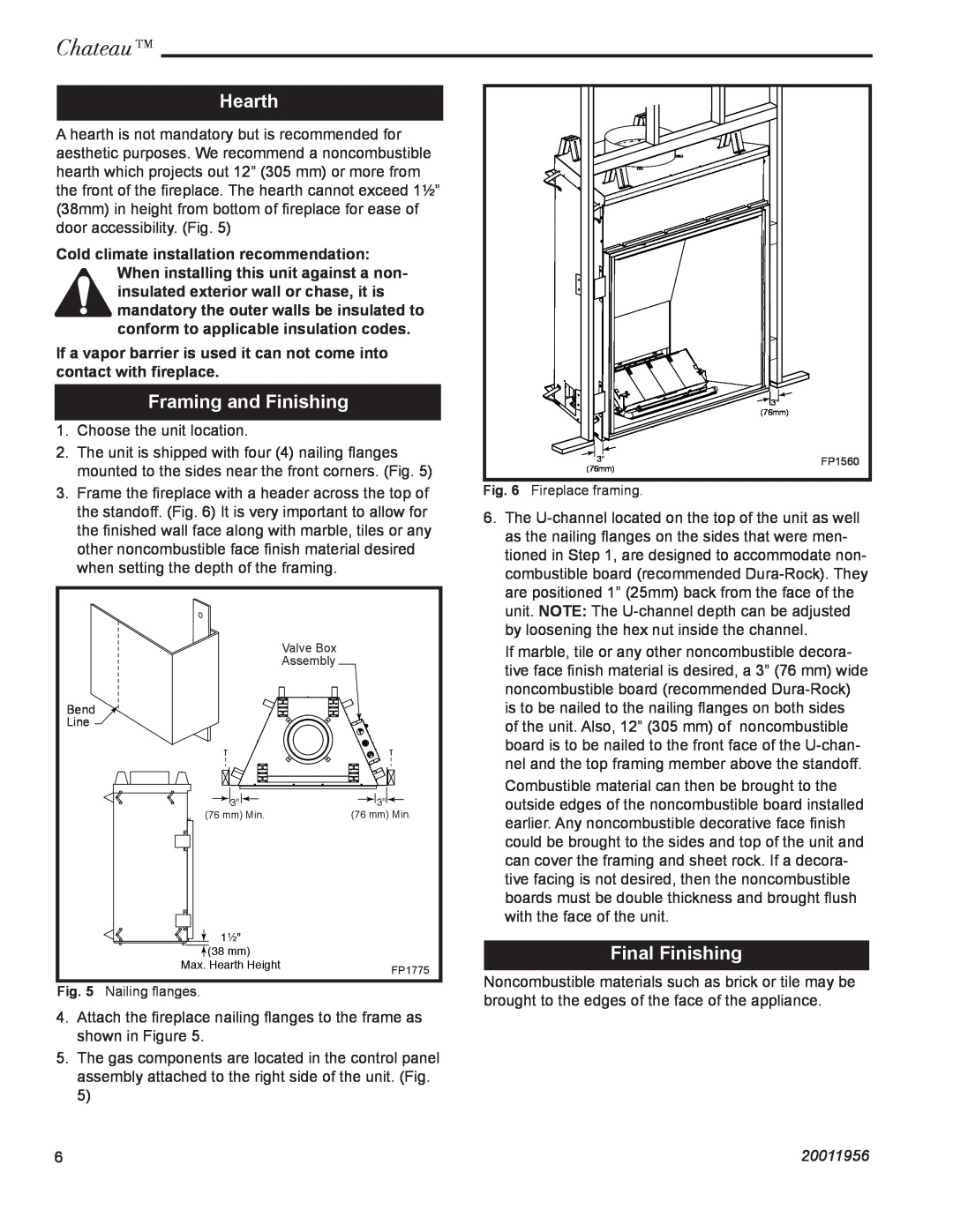 CFM Corporation DVT44IN, DVT38IN installation instructions Hearth, Framing and Finishing, Final Finishing, Chateau, 20011956 