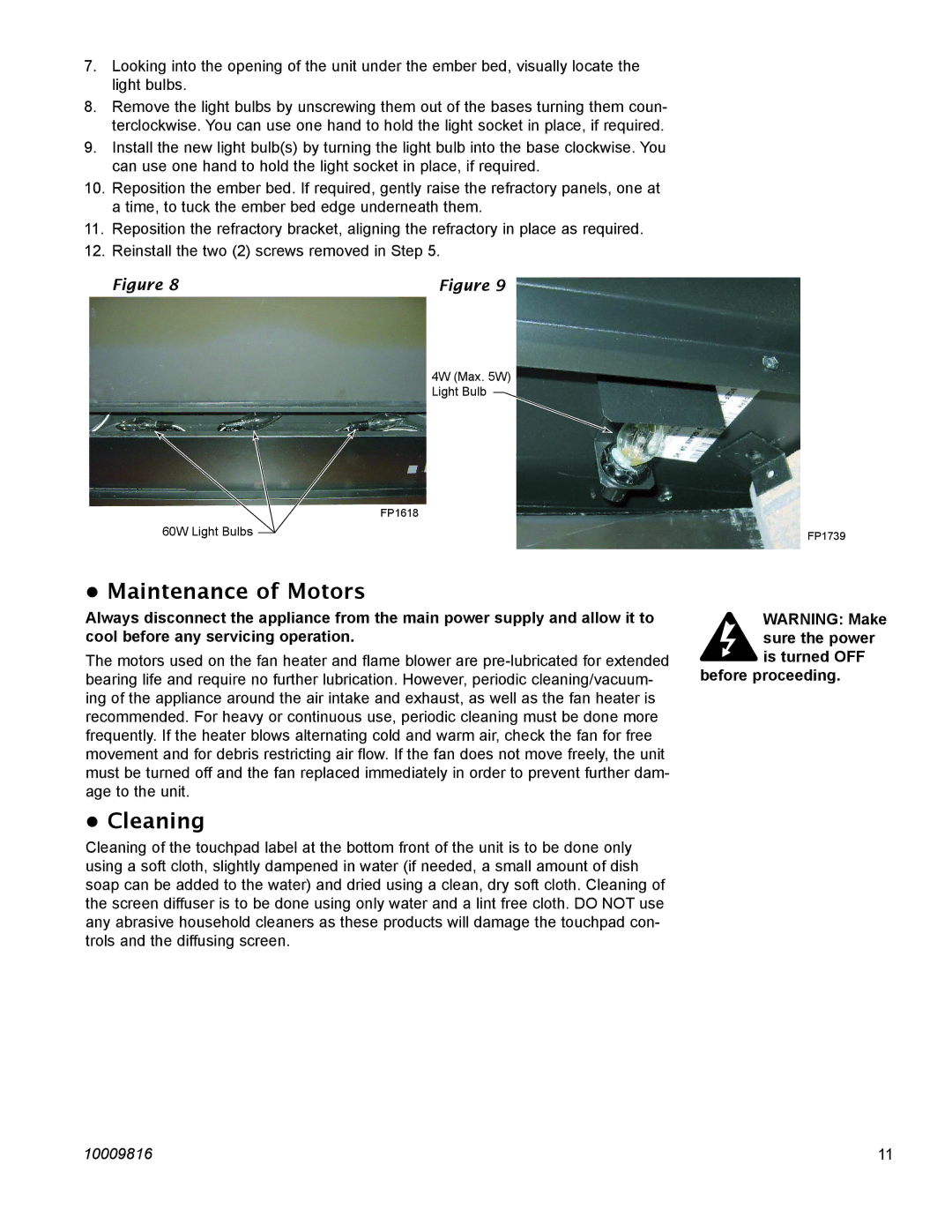 CFM Corporation EF36, EF22, EF26FG, EF33 manual Maintenance of Motors, Cleaning, Before proceeding 