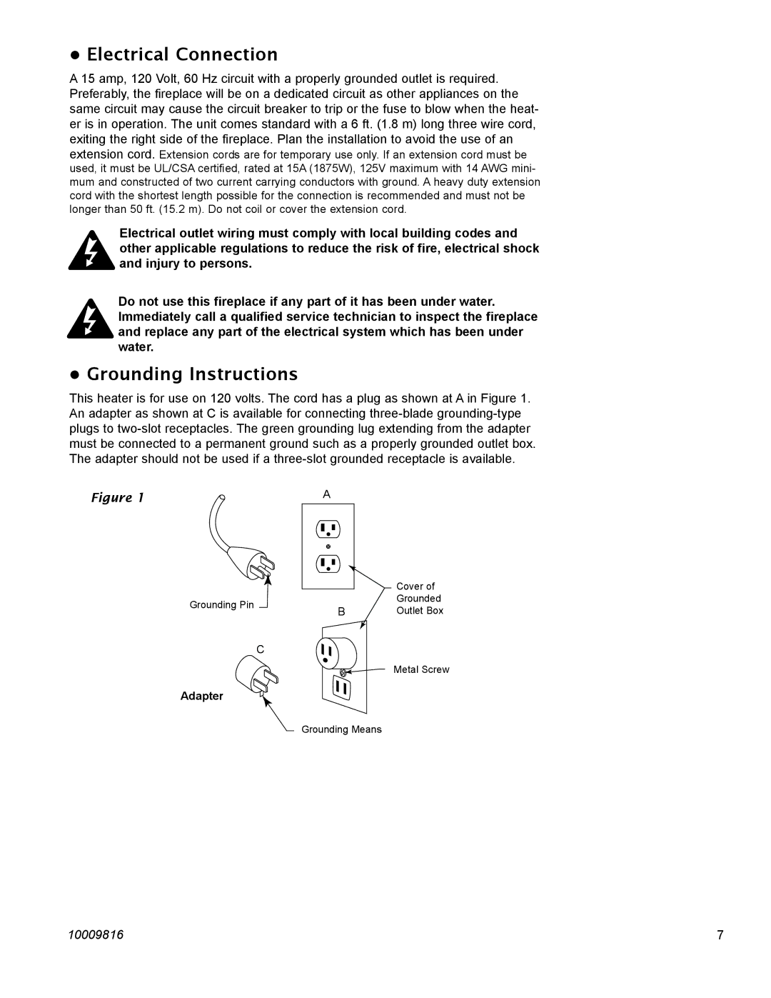 CFM Corporation EF22, EF36, EF26FG, EF33 manual Electrical Connection, Grounding Instructions 