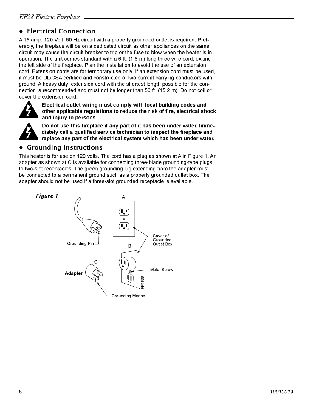 CFM Corporation EF28 manual Electrical Connection, Grounding Instructions 