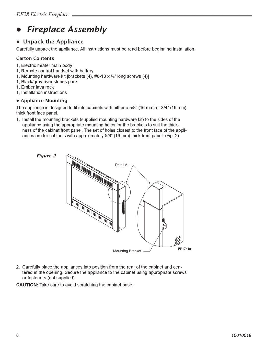 CFM Corporation EF28 manual Unpack the Appliance, Carton Contents, Appliance Mounting 