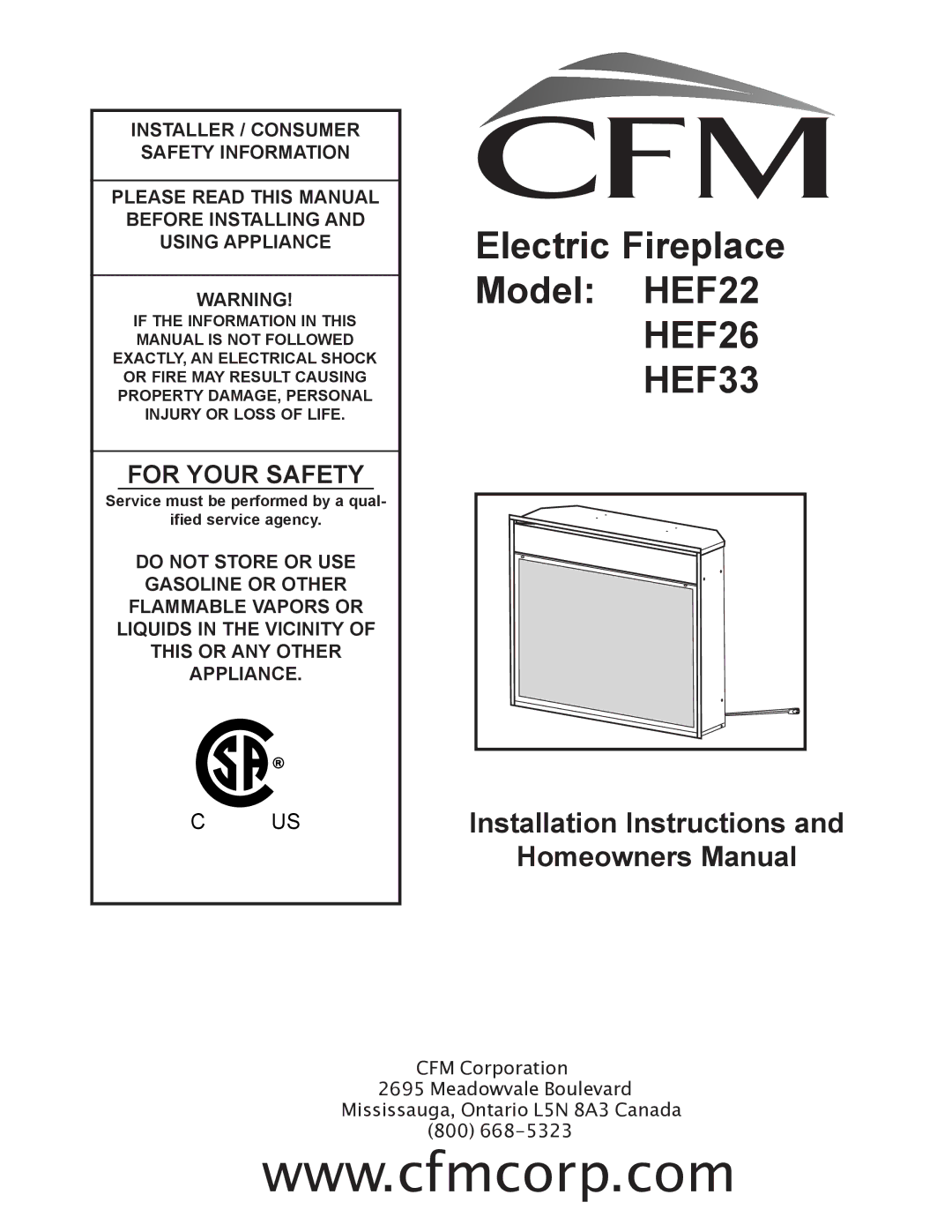 CFM Corporation HEF22 installation instructions HEF26 HEF33 