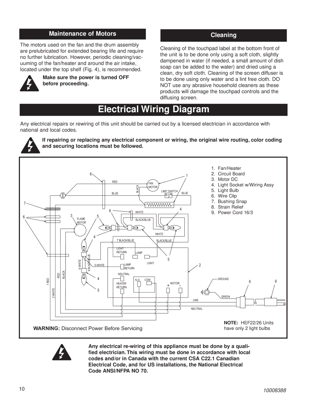 CFM Corporation HEF22 installation instructions Electrical Wiring Diagram, Maintenance of Motors, Cleaning 