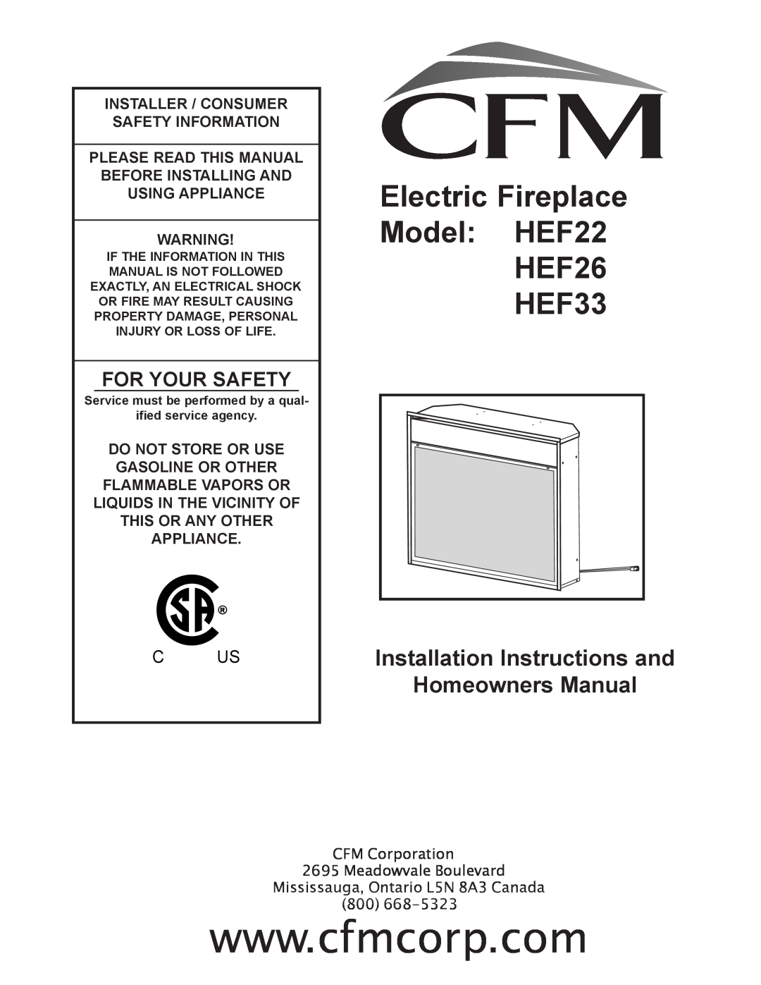 CFM Corporation HEF22 installation instructions Safety Information, Please Read This Manual, Do Not Store Or Use 