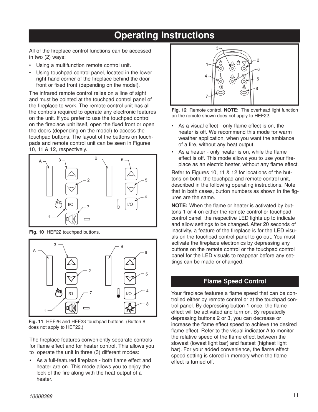 CFM Corporation HEF22 installation instructions Operating Instructions, Flame Speed Control, 10008388 
