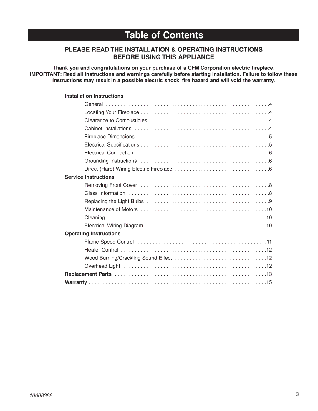 CFM Corporation HEF26, HEF33 installation instructions Table of Contents 