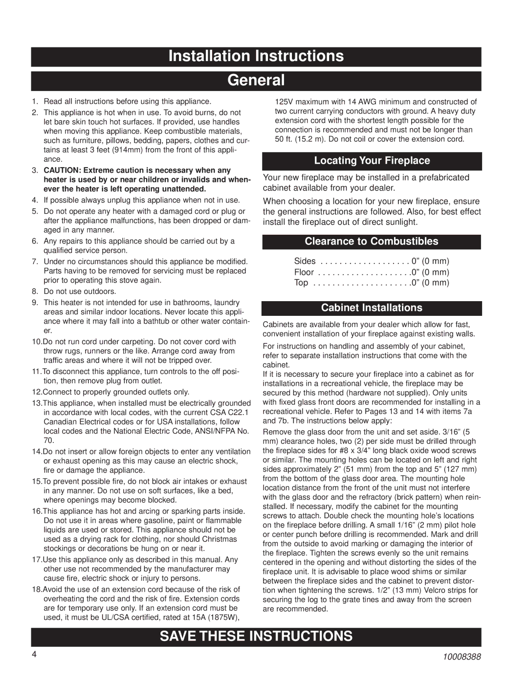 CFM Corporation HEF33, HEF26 Installation Instructions General, Locating Your Fireplace, Clearance to Combustibles 