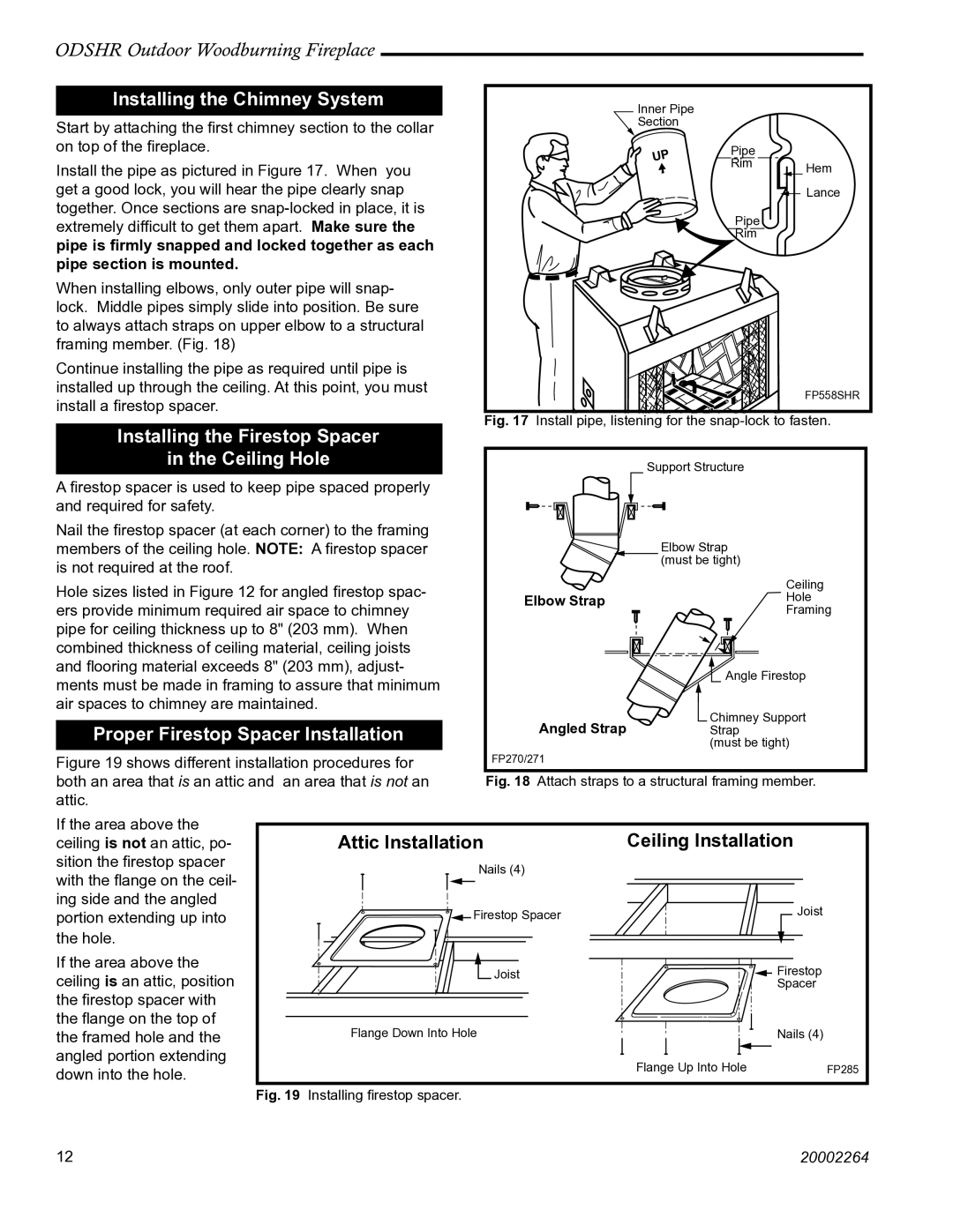 CFM Corporation ODSHR42 manual Installing the Chimney System, Installing the Firestop Spacer Ceiling Hole 