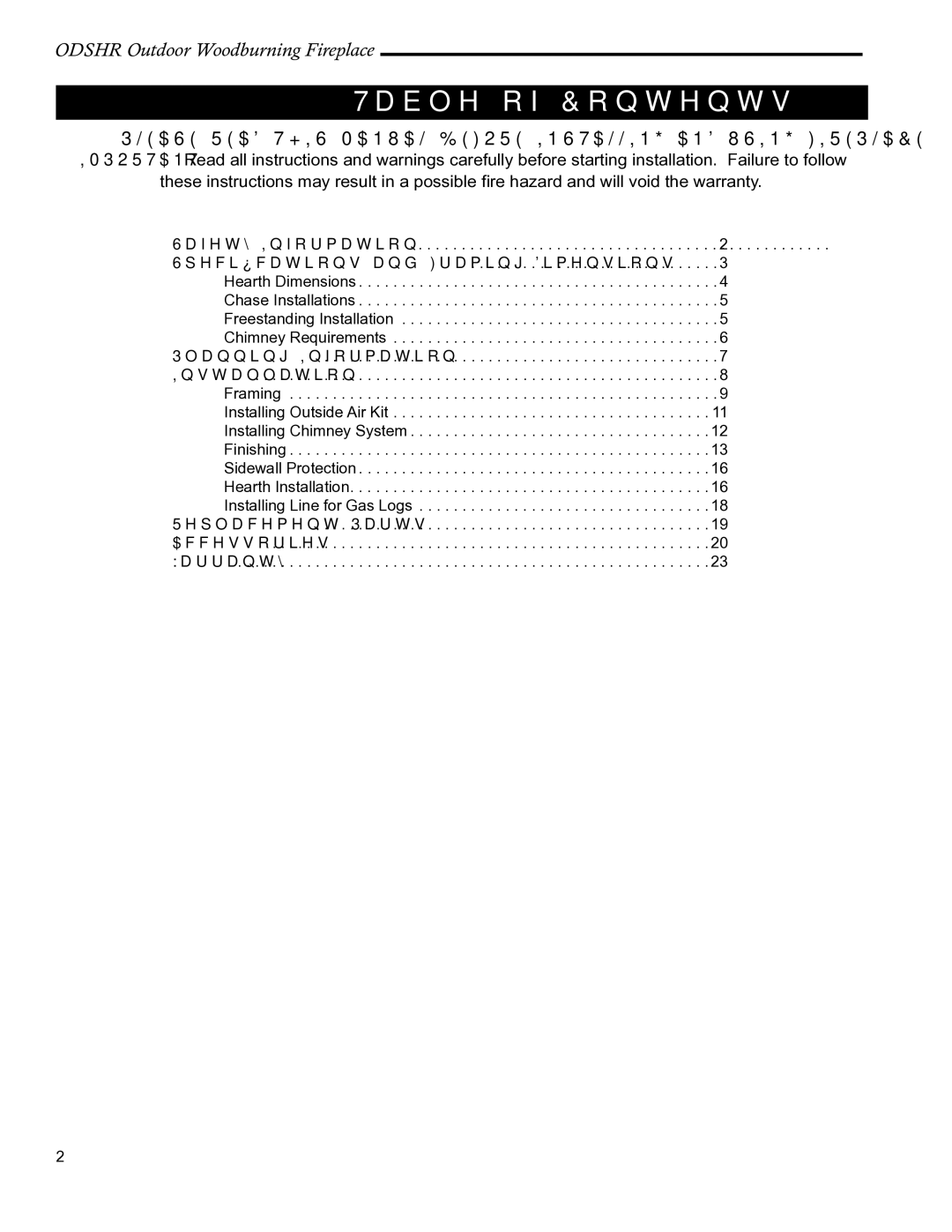 CFM Corporation ODSHR42 manual Table of Contents 