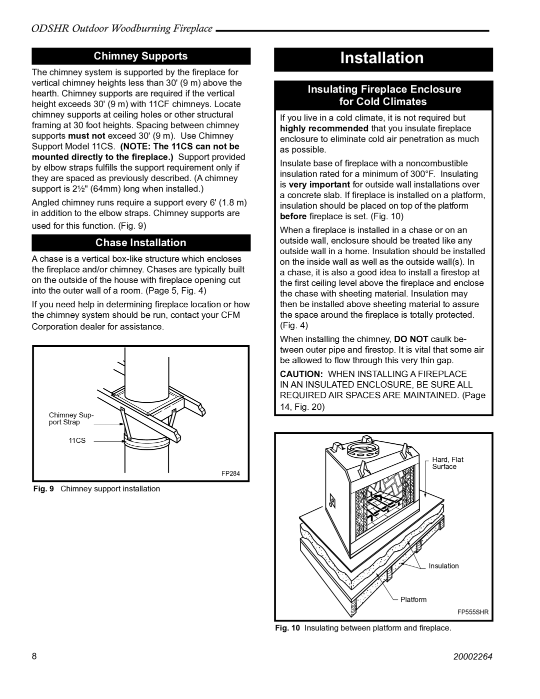 CFM Corporation ODSHR42 manual Chimney Supports, Chase Installation, Insulating Fireplace Enclosure for Cold Climates 