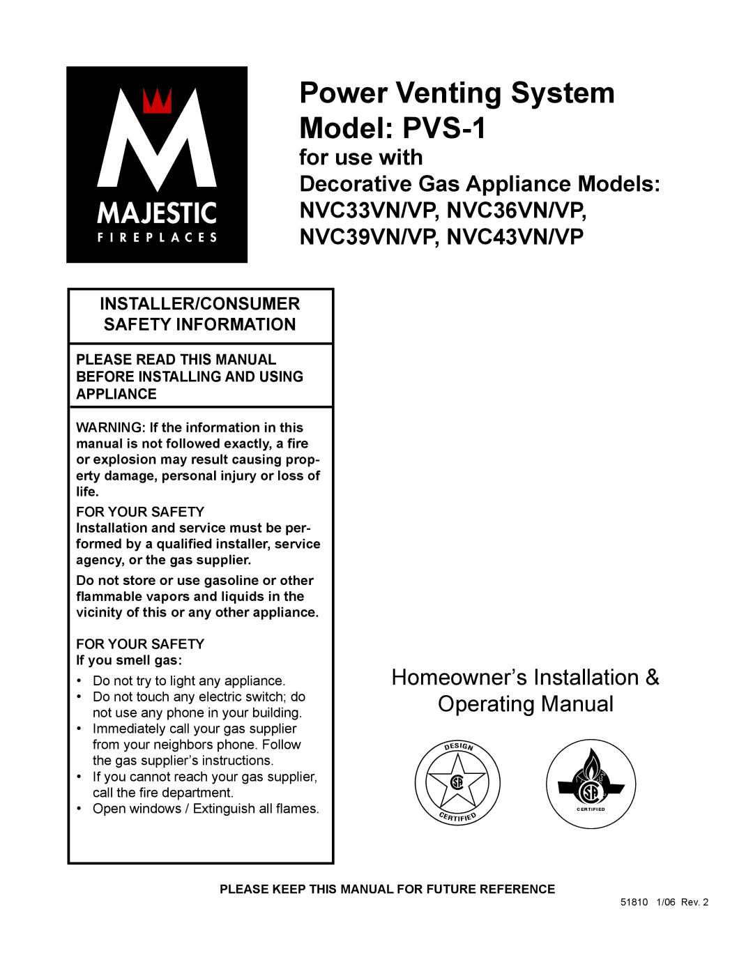 CFM Corporation manual Power Venting System Model PVS-1 