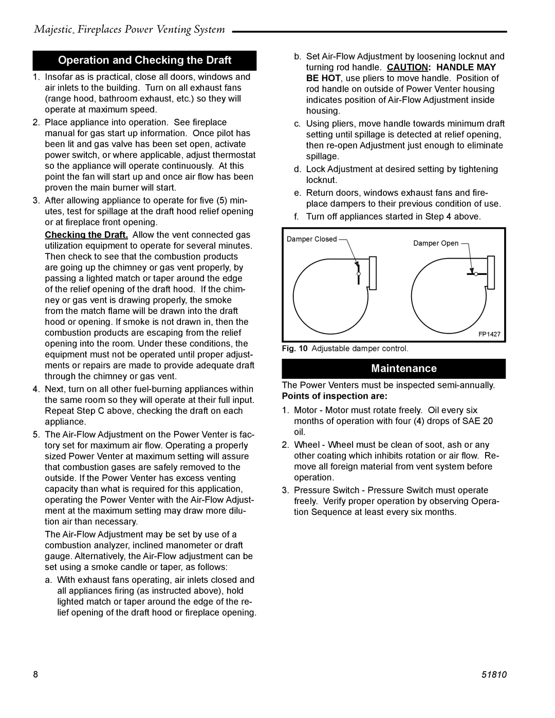 CFM Corporation PVS-1 manual Operation and Checking the Draft, Maintenance, Points of inspection are 