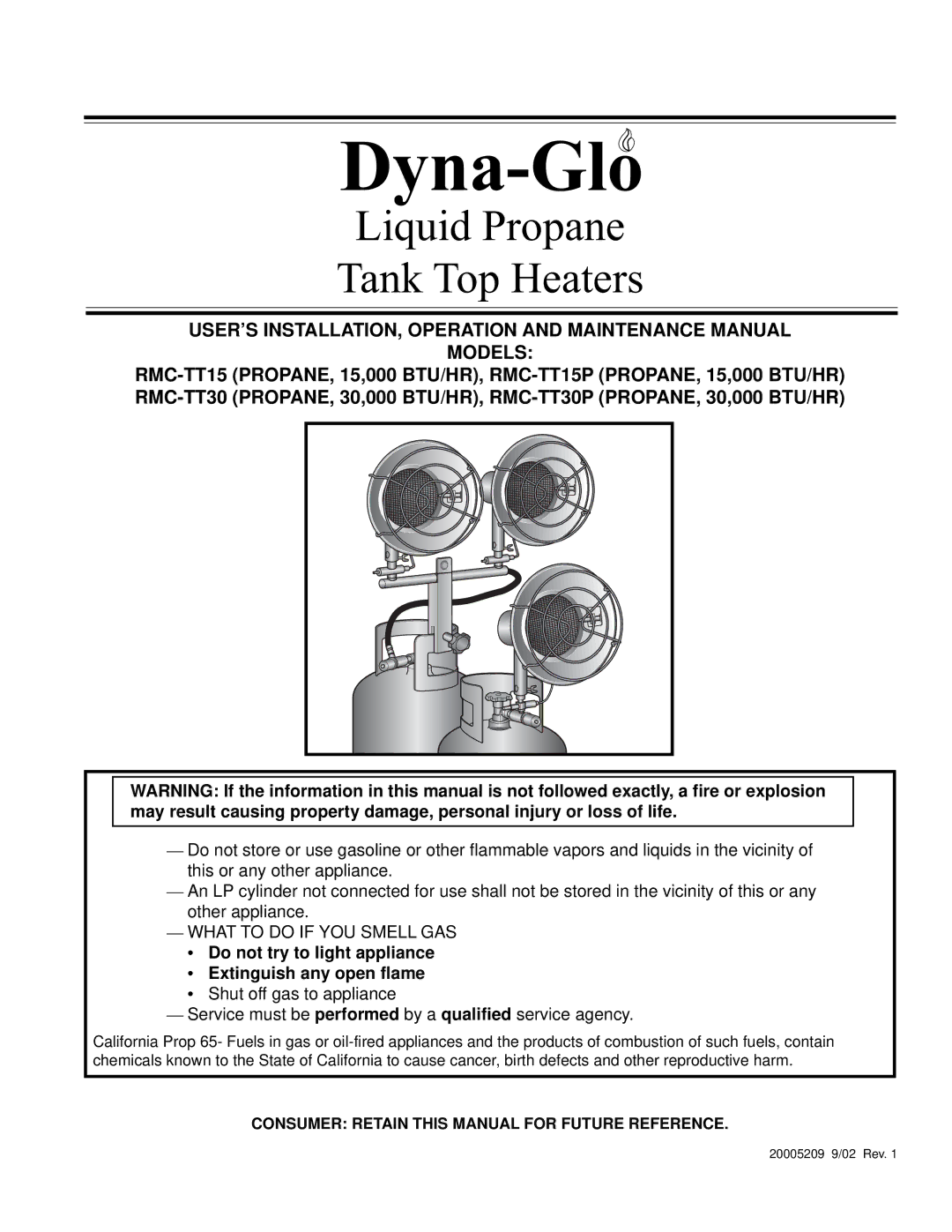 CFM Corporation RMC-TT15P, RMC-TT30P manual Dyna-Glo 