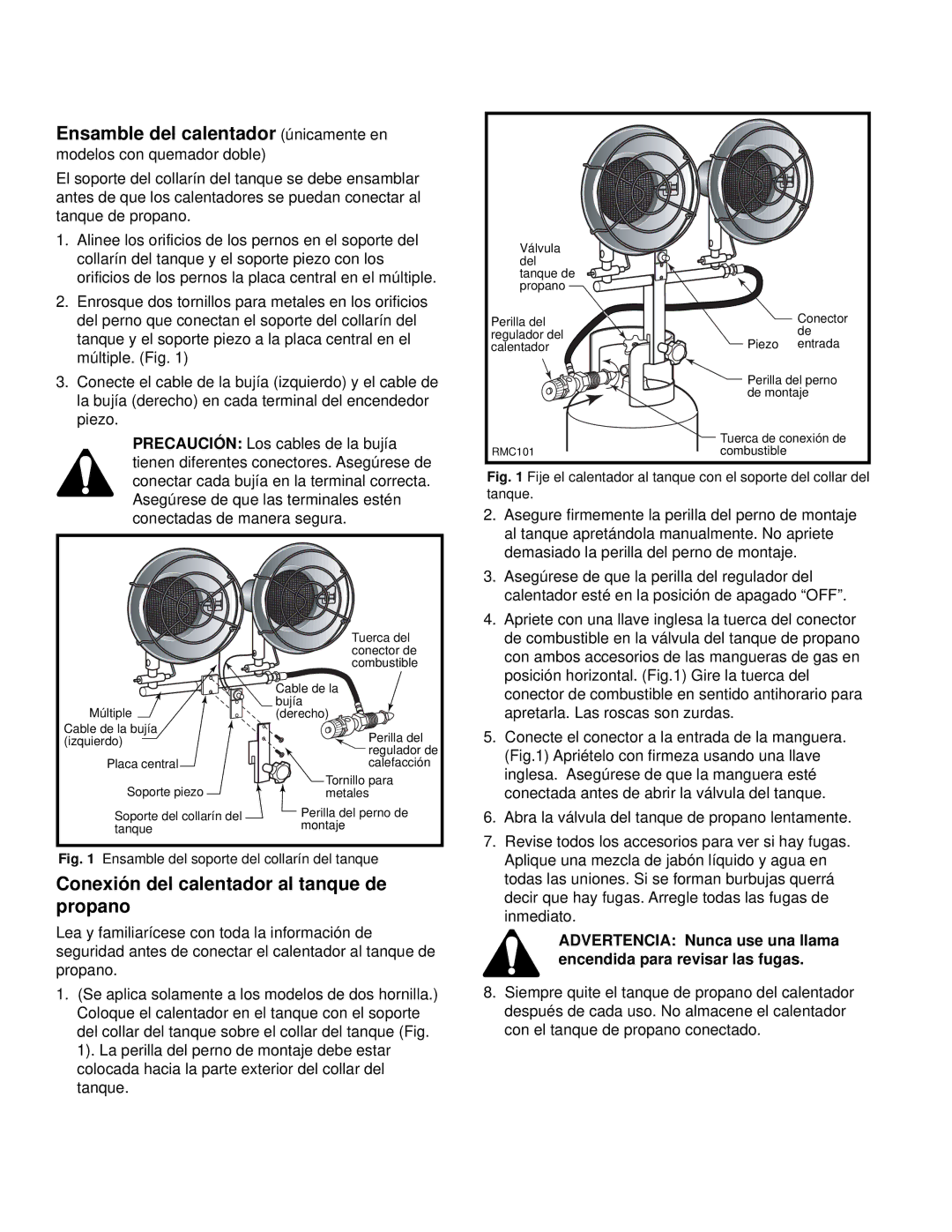 CFM Corporation RMC-TT15P, RMC-TT30 Ensamble del calentador únicamente en, Conexión del calentador al tanque de propano 