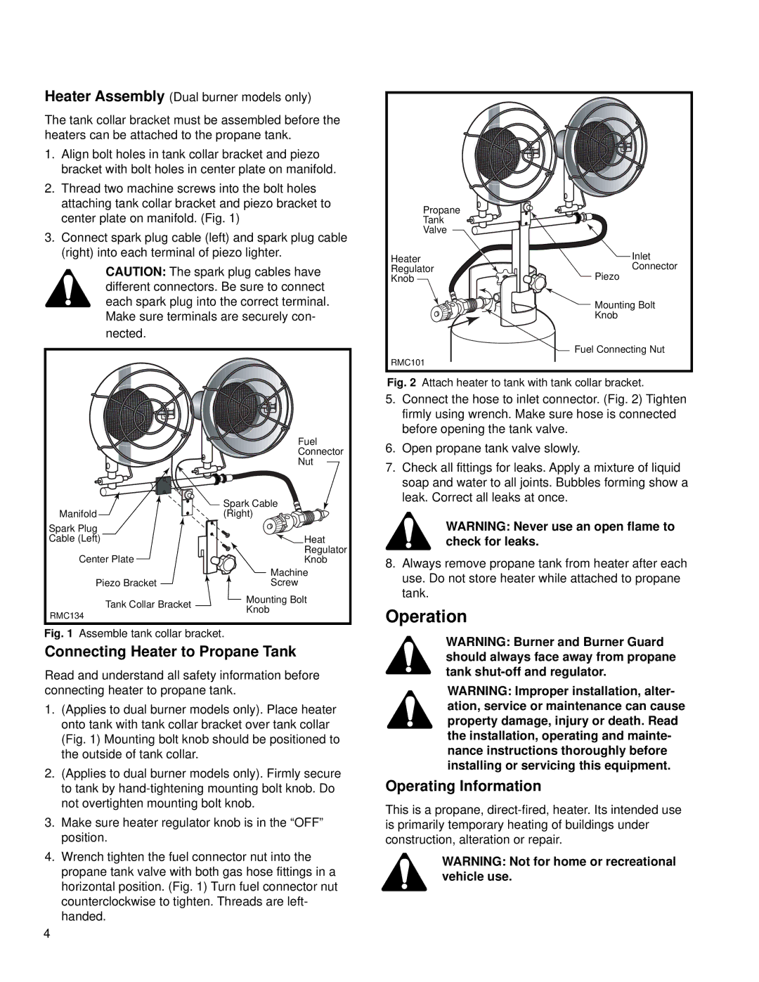 CFM Corporation RMC-TT15P, RMC-TT30P manual Connecting Heater to Propane Tank, Operating Information 