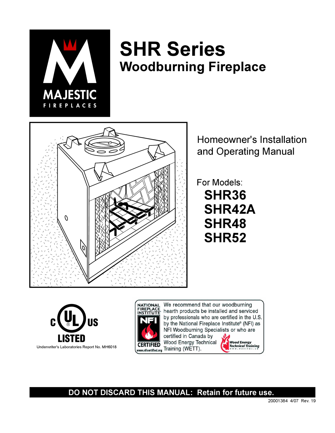 CFM Corporation SHR42A, SHR52, SHR48, SHR36 manual SHR Series 