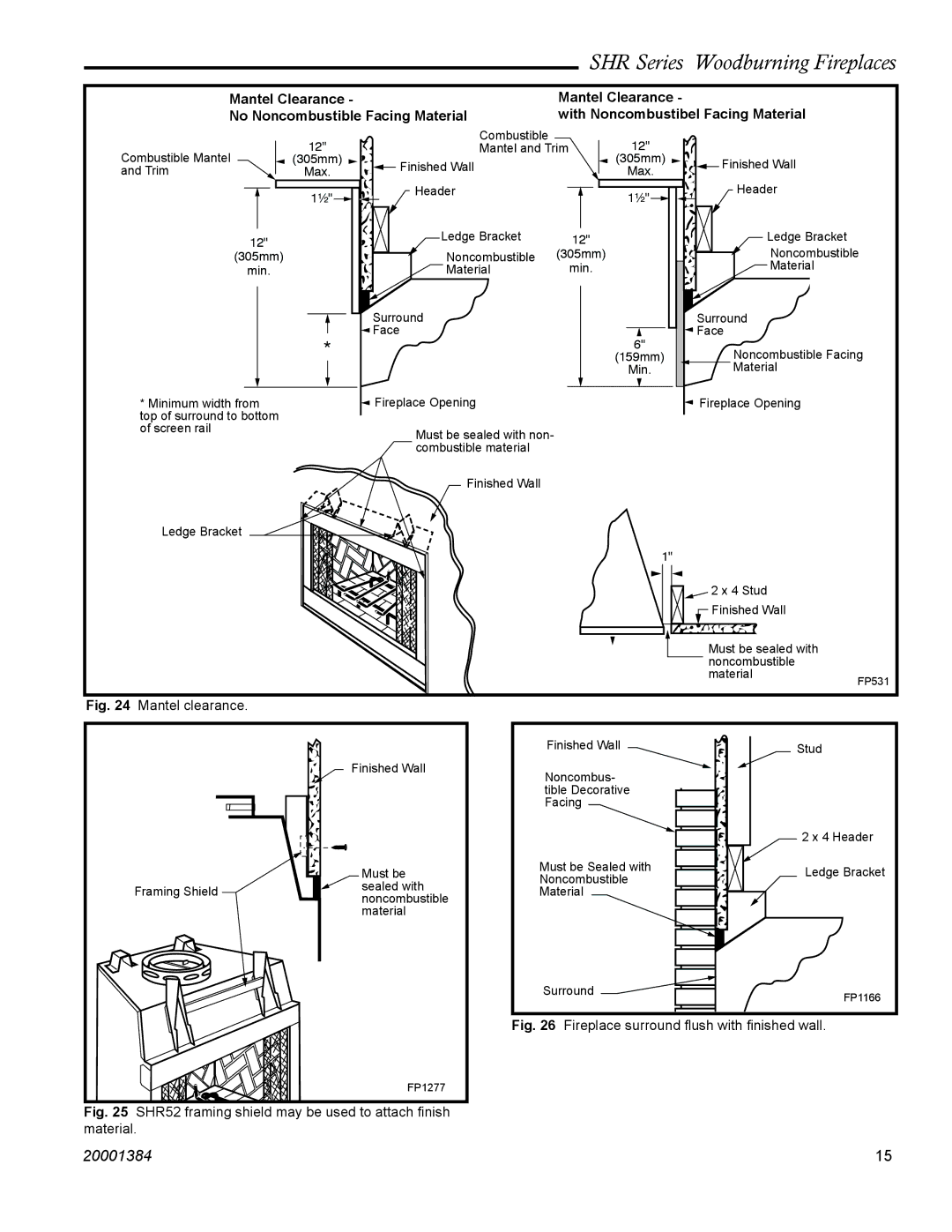 CFM Corporation SHR36, SHR52, SHR42A, SHR48 manual Mantel clearance 