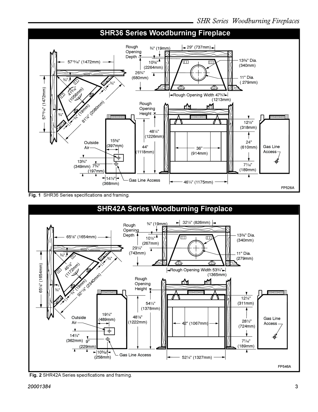 CFM Corporation SHR52, SHR42A, SHR48 manual SHR36 Series Woodburning Fireplace 