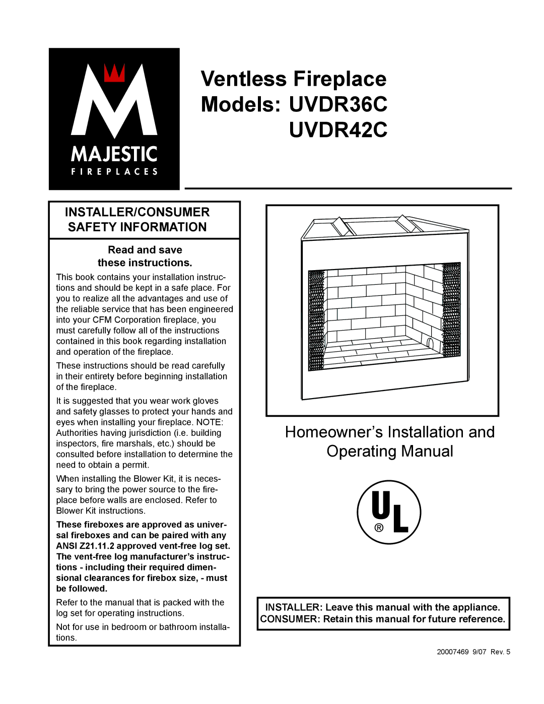 CFM Corporation UVDR36C installation instructions UVDR42C 