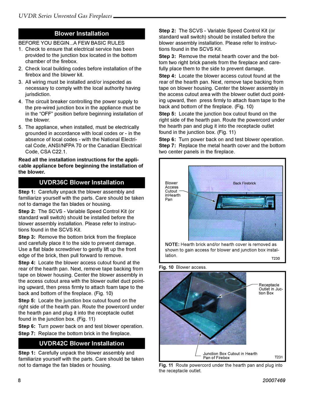 CFM Corporation installation instructions UVDR36C Blower Installation, UVDR42C Blower Installation 