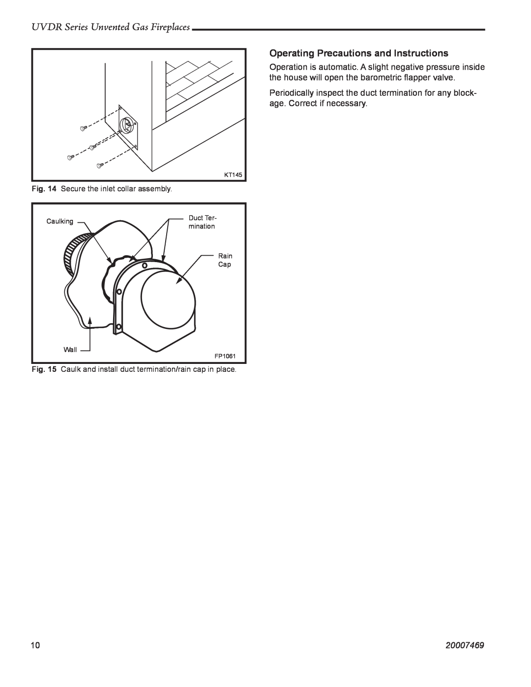CFM Corporation UVDR42C, UVDR36C Operating Precautions and Instructions, UVDR Series Unvented Gas Fireplaces, 20007469 