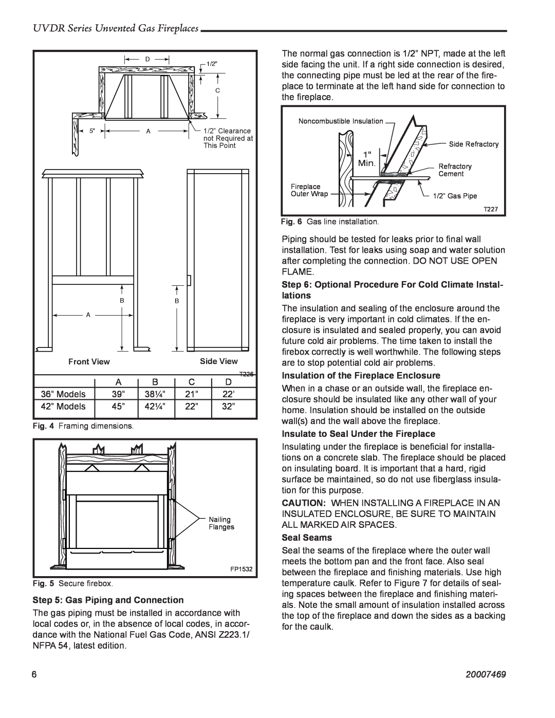 CFM Corporation UVDR42C, UVDR36C Gas Piping and Connection, Insulation of the Fireplace Enclosure, Seal Seams, 20007469 