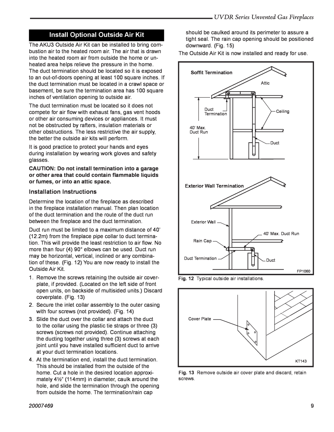 CFM Corporation UVDR36C Install Optional Outside Air Kit, Installation Instructions, UVDR Series Unvented Gas Fireplaces 