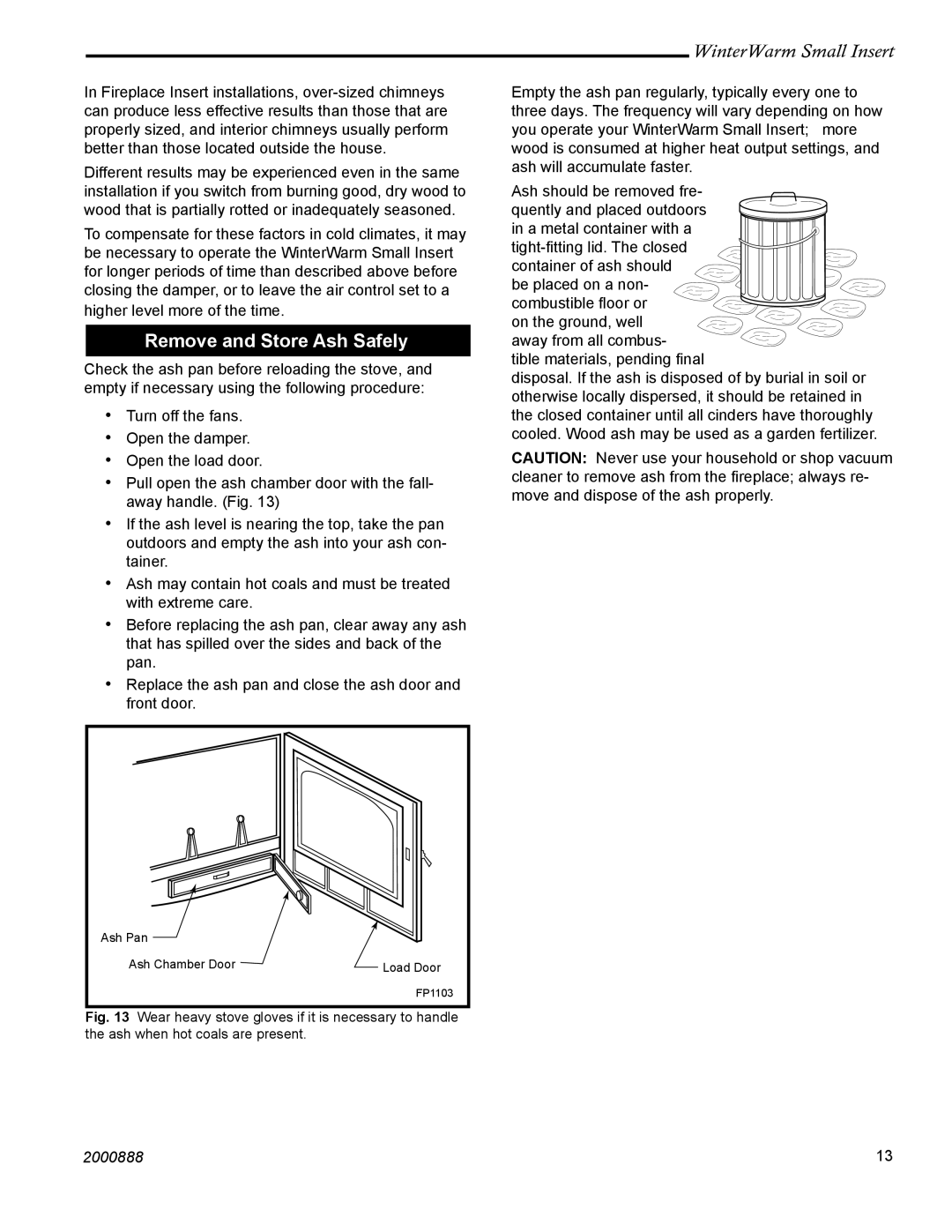 CFM Corporation Winter Warm - Small Insert installation instructions Remove and Store Ash Safely 