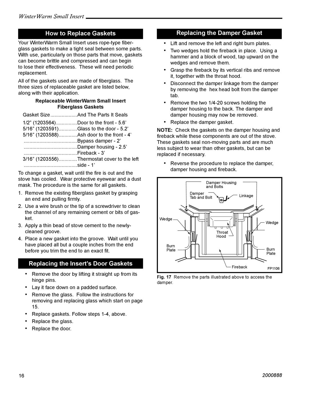 CFM Corporation Winter Warm - Small Insert How to Replace Gaskets, Replacing the Insert’s Door Gaskets 