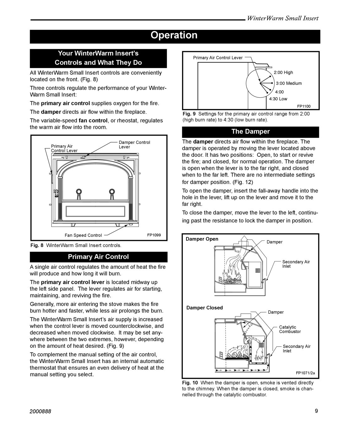 CFM Corporation Winter Warm - Small Insert Operation, Your WinterWarm Insert’s Controls and What They Do, Damper 