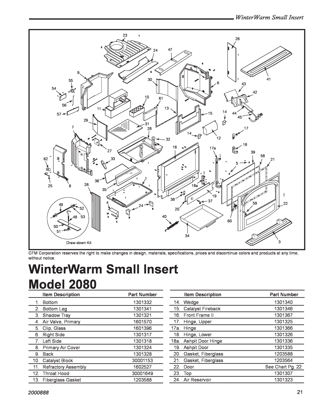 CFM Corporation Winter Warm - Small Insert WinterWarm Small Insert Model, 2000888, Item Description, Part Number 
