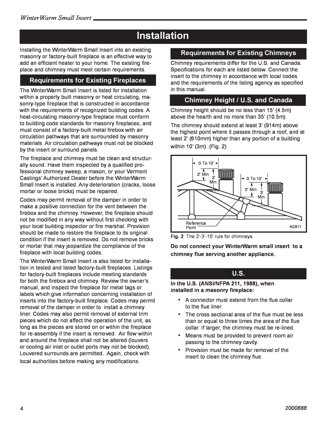 CFM Corporation Winter Warm - Small Insert Installation, Requirements for Existing Fireplaces, WinterWarm Small Insert 