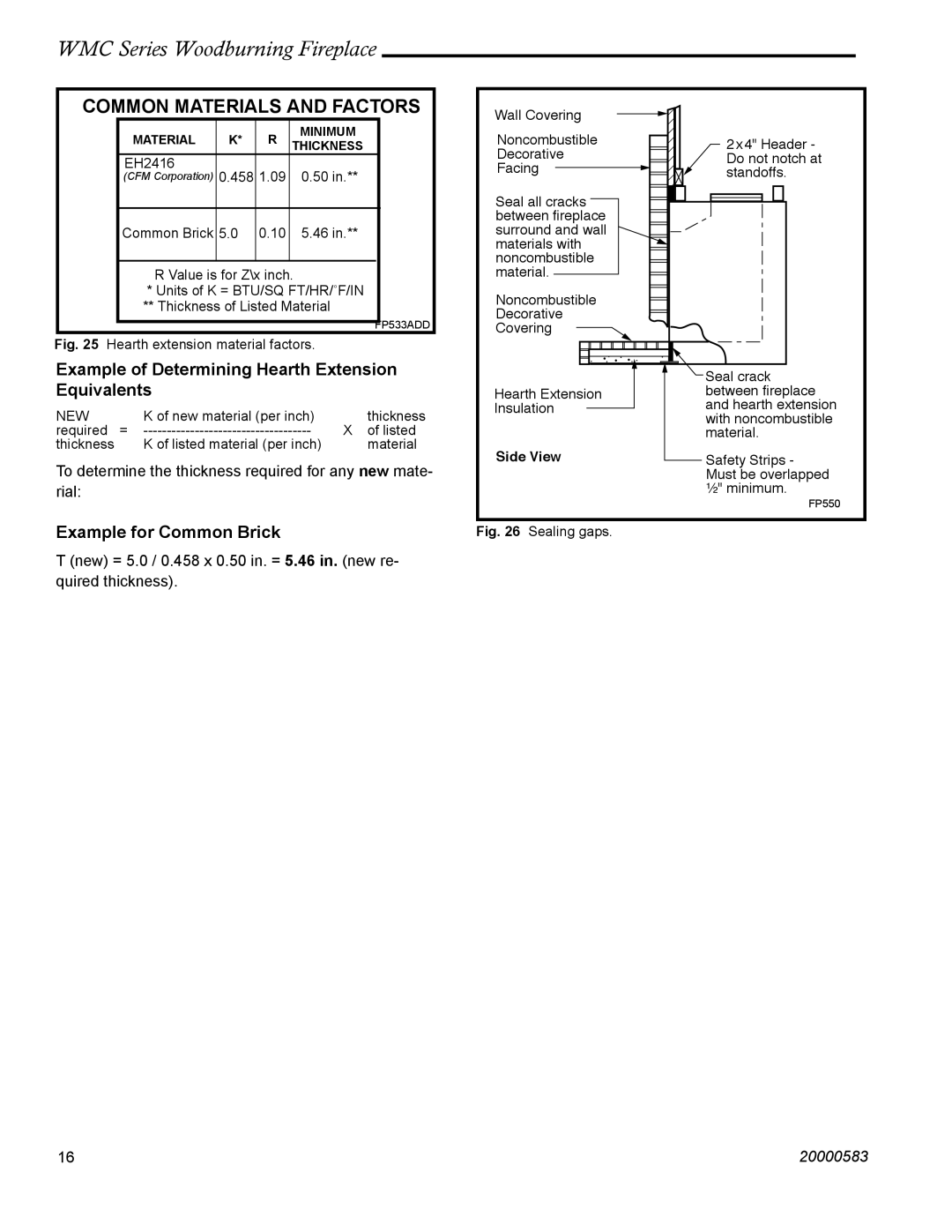 CFM Corporation WMC36 WMC42 manual Common Materials and Factors, EH2416 458 