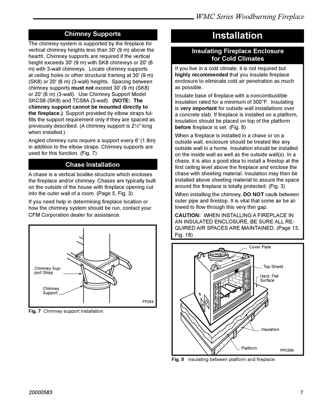 CFM Corporation WMC36 WMC42 Chimney Supports, Chase Installation, Insulating Fireplace Enclosure For Cold Climates 