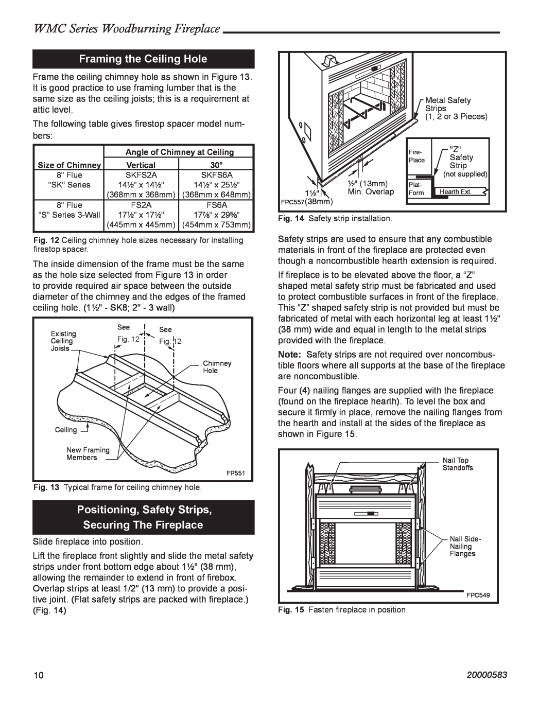 CFM Corporation WMC36 WMC42 manual WMC Series Woodburning Fireplace, Framing the Ceiling Hole, 20000583 