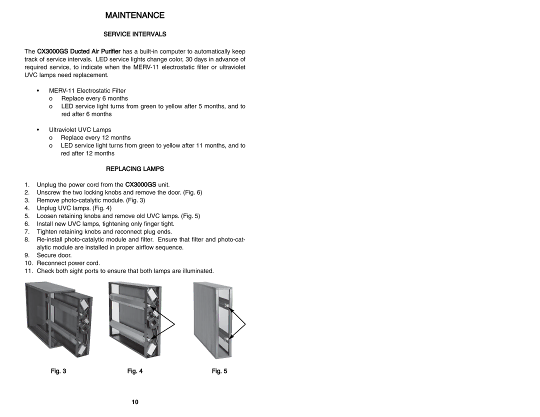 CFM CX3000GS warranty Maintenance, Service Intervals 