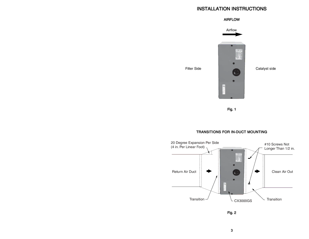 CFM CX3000GS warranty Airflow, Transitions for IN-DUCT Mounting 