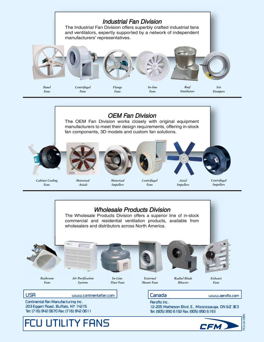 CFM FCU-12, FCU-09, FCU-11, FCU-08, FCU-13, FCU-24, FCU-W-1004, FCU-22, FCU-18, FCU-16, FCU-15, FCU-20 manual FCU Utility Fans 