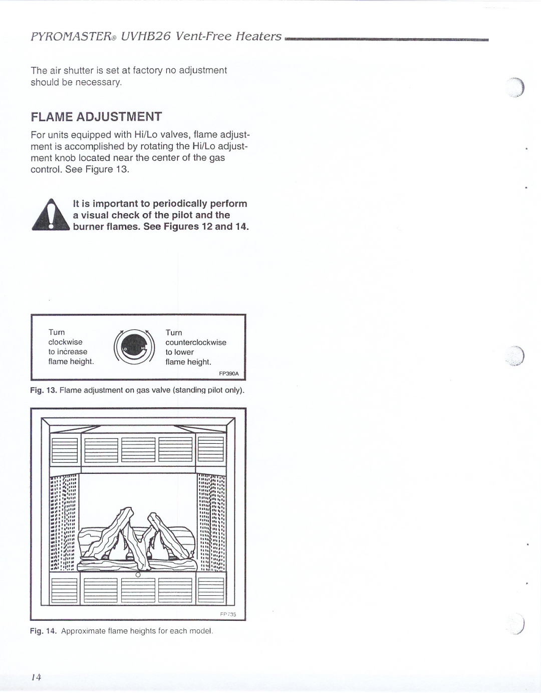 CFM UVHB26 warranty ~I~~~I~, Flame Adjustment 