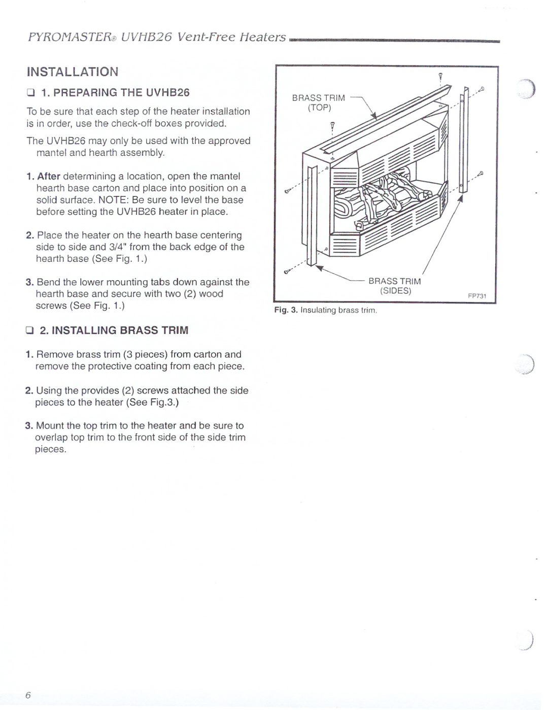 CFM UVHB26 warranty INSTAllATION 