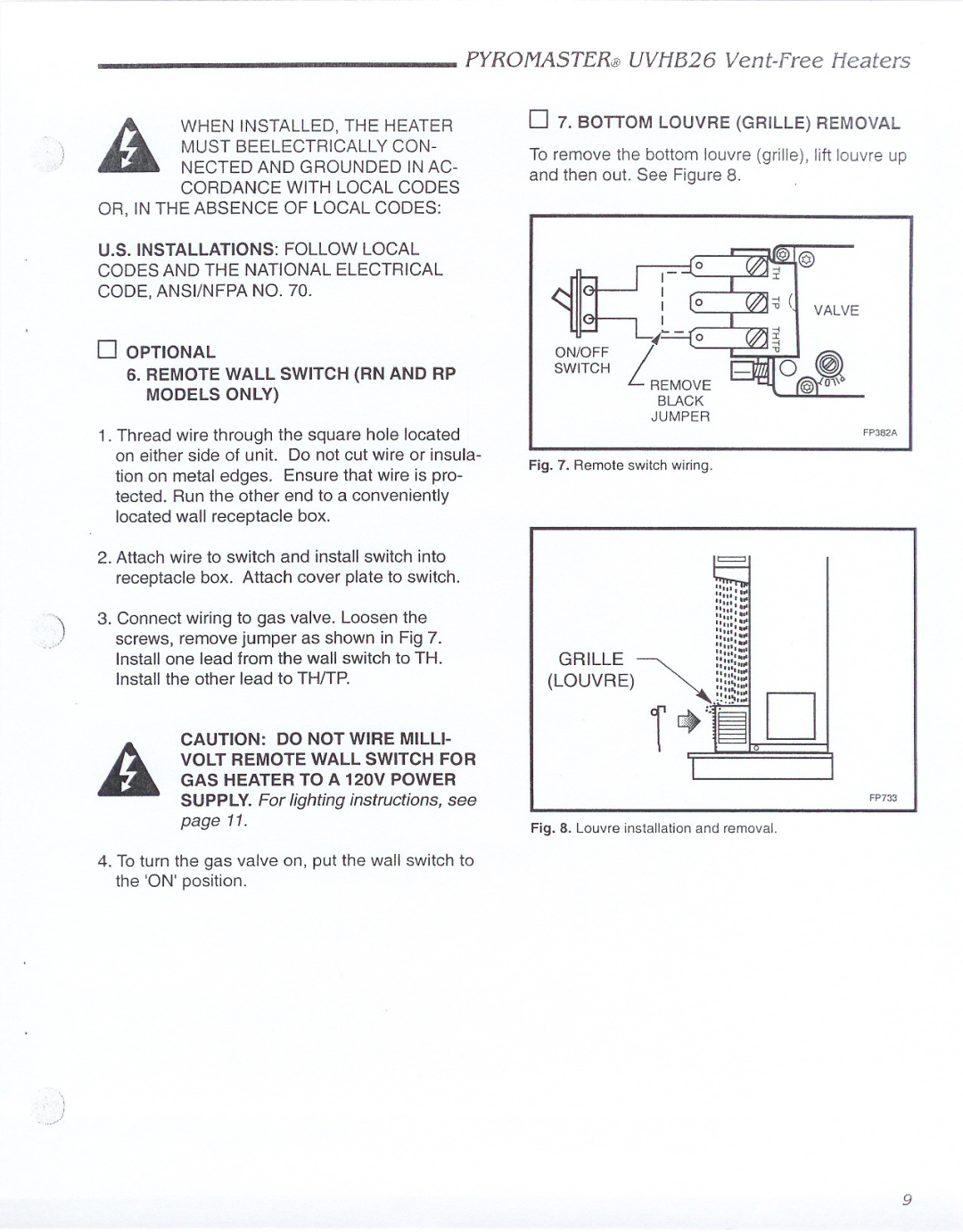 CFM UVHB26 warranty GAS Heater to a 120V Power, Bottom Louvre Grille Removal 