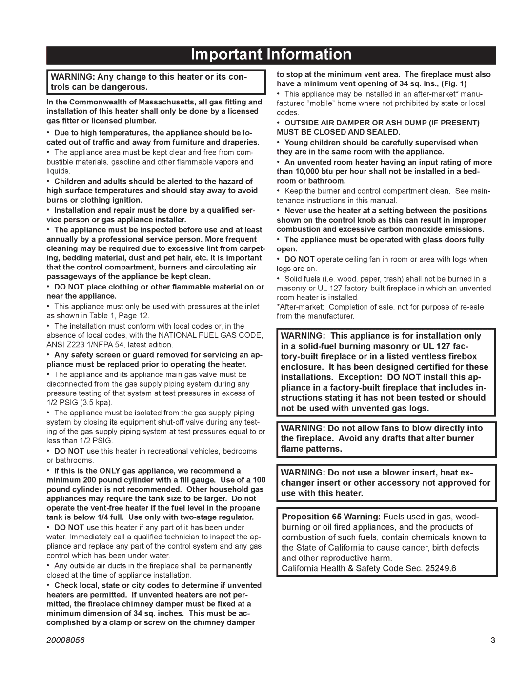 CFM UVHK31MP, UVHK29MN, UVHK36MN, UVHK23MP manual Important Information 