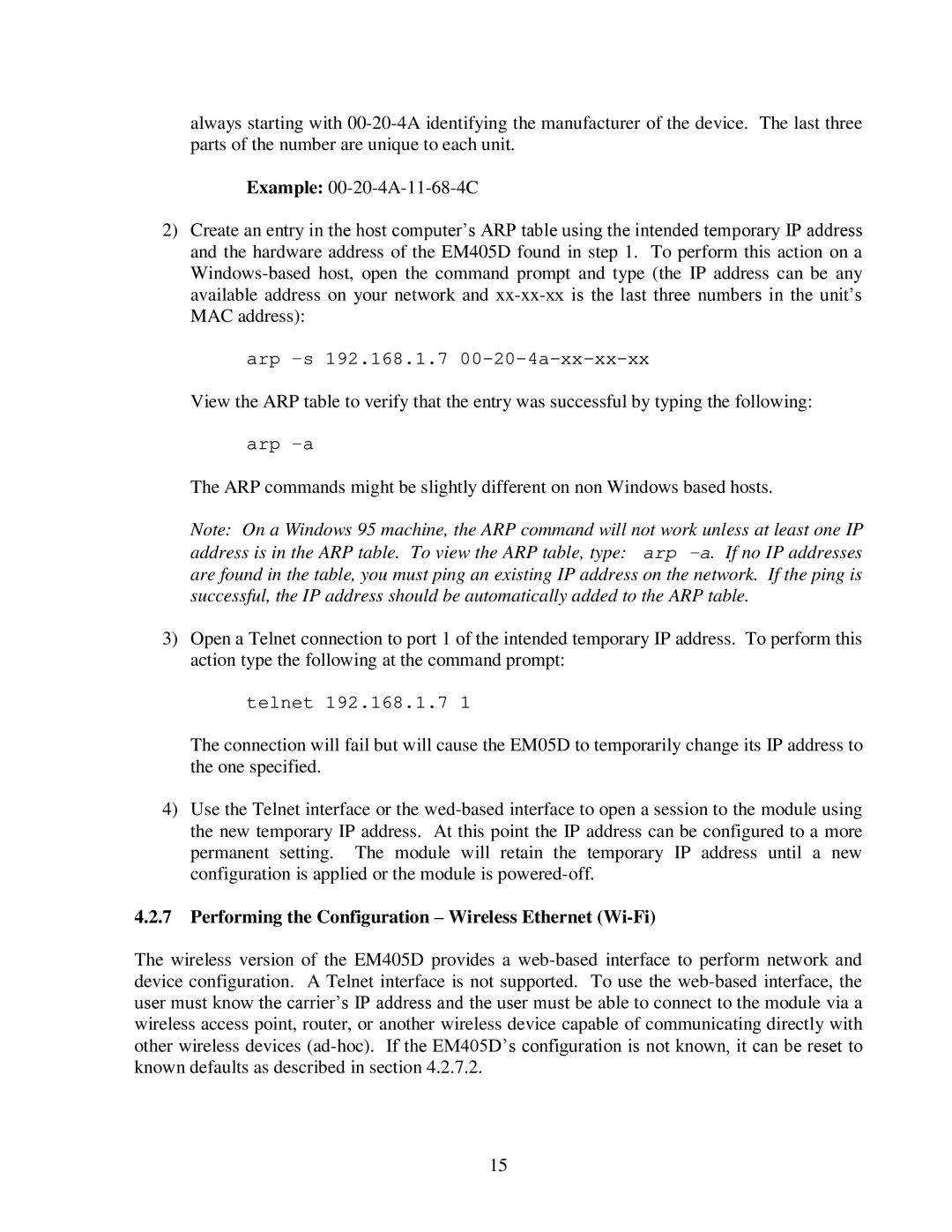 CH Tech EM405D user manual Performing the Configuration Wireless Ethernet Wi-Fi 