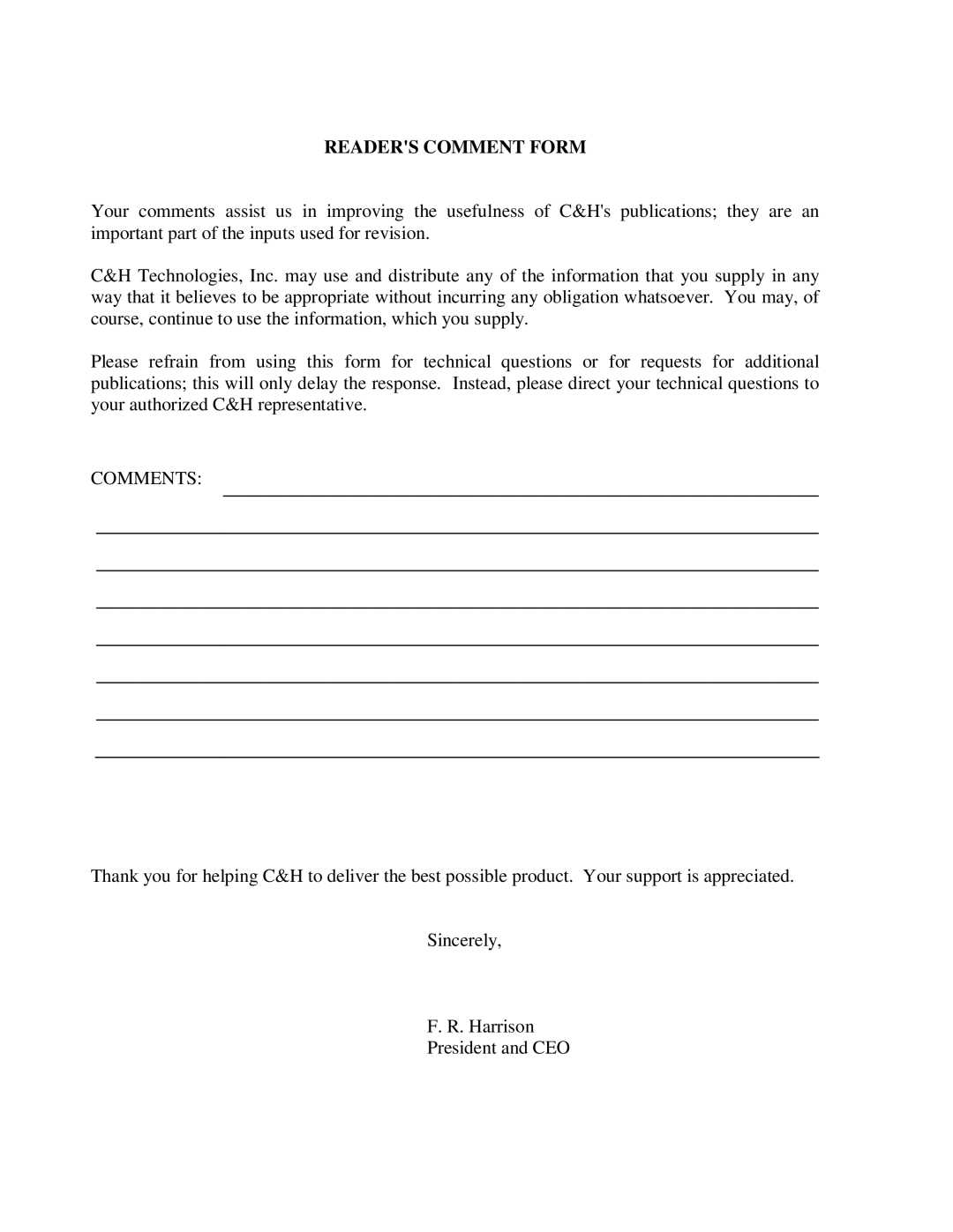 CH Tech EM405D user manual Readers Comment Form, Comments 