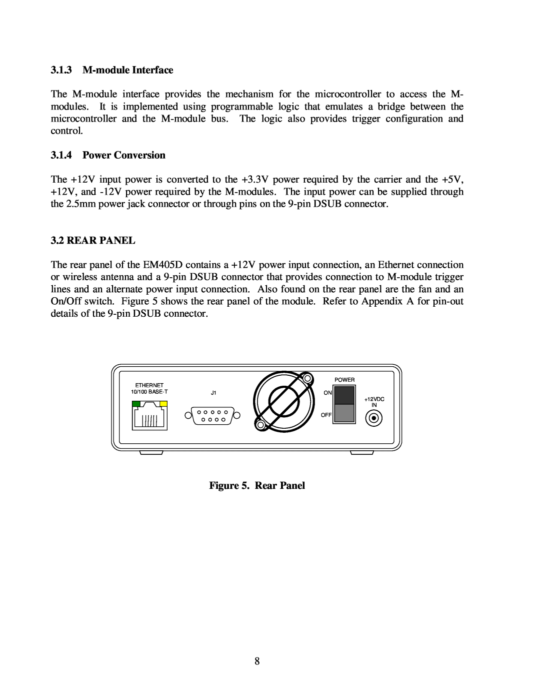 CH Tech EM405D user manual M-module Interface, Power Conversion, Rear Panel 
